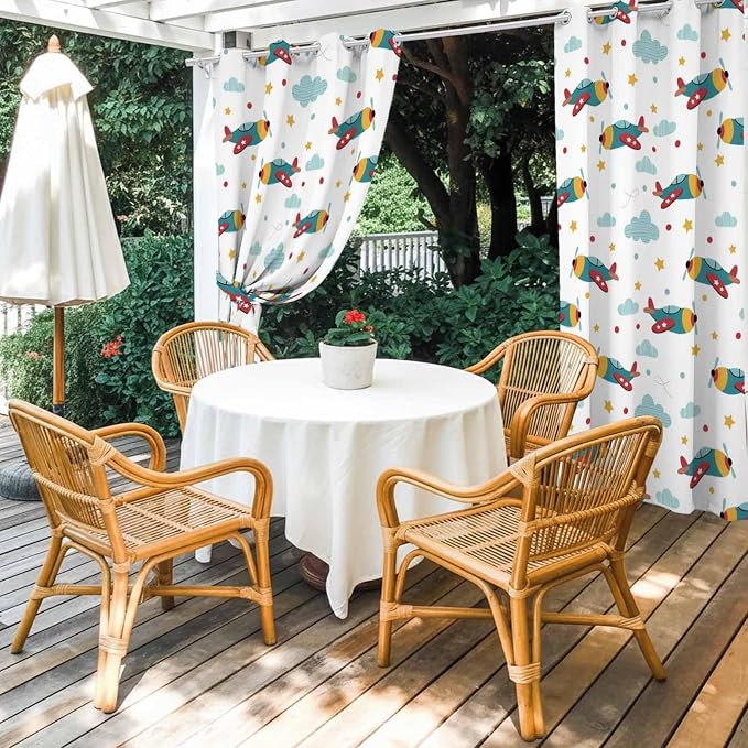 Turquoise Airplane Waterproof Outdoor Curtains - Image 3