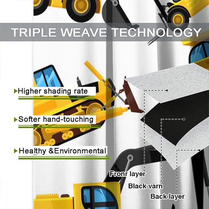 Kids Construction Equipment Window Curtains, Excavator Tractor Tow Truck Rod - Image 7