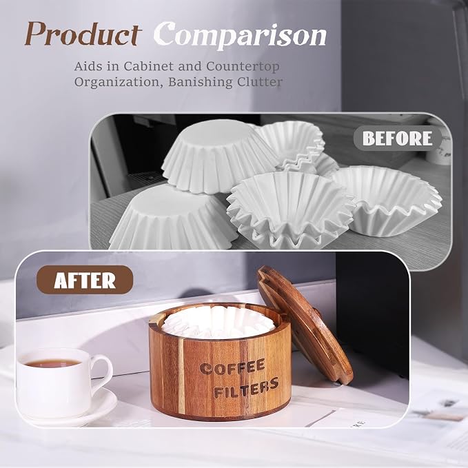 Acacia Wood Coffee Filter Holder and Storage - Image 5