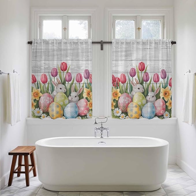 Easter Kitchen Tier Curtains 45 Inch Long 2 Panel Set, Rod Pocket Short Window - Image 5