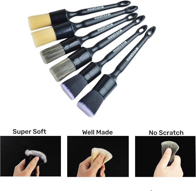 6pcs Car Detailing Brush Set-2pcs Boars Hair Car Detailing Brushes, Leather - Image 3