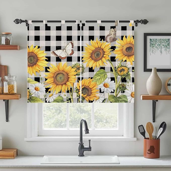 Sunflowers Bedroom Curtains 63 Inch Length, Window Curtains Tab Top - Image 3