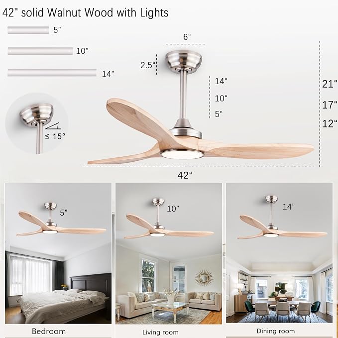 QUTWOB 42" Wood Ceiling Fans - Image 2