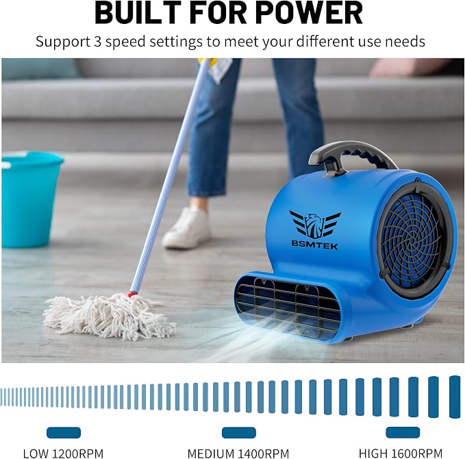 Air Mover Blower Fan, Industrial 1/2HP 2500CFM Monster Floor Blower Carpet - Image 5