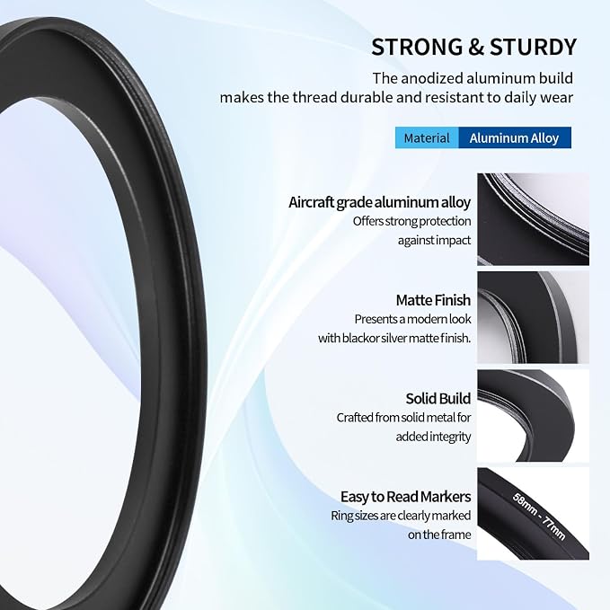 58-77mm Step-Up Ring Adapter, 58mm to 77mm Step Up Filter Ring - Image 5