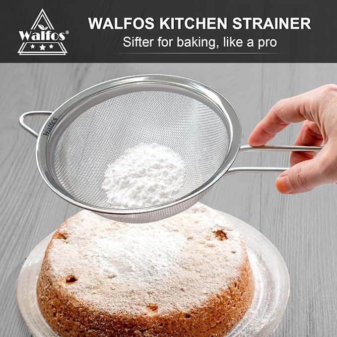 Walfos 6.3 Inch Fine Mesh Strainer, Premium Stainless Steel Sieve and Sifter - Image 2