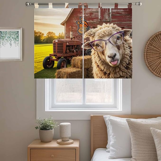 Farm Sheep Kitchen Curtains 45 Inch Length, Short Cafe Window Curtains Tab Top - Image 9