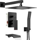 Shower System with Tub Spout, All Metal Tub Shower Faucet Set with 10'' Rain shower heads and handheld spray combo,Wall Mounted Tub Shower Systems with Valve and Trim Kit, Matte Black