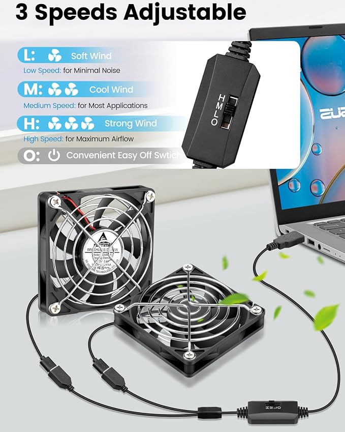 GDSTIME Dual 80mm x 15mm USB Fan - Image 3