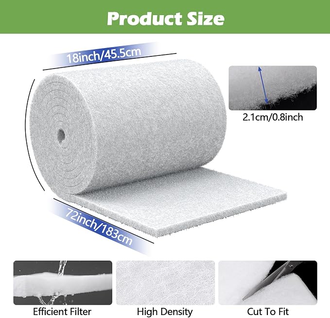 Classic Pond Filter Pad Aquarium Media 18"x72"x1", 9 Ft² White Thicker Reusable - Image 2