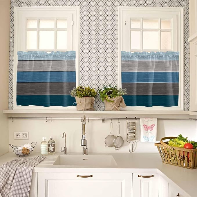 Retro Farm Blue Gray Wood Grain Window Valance Curtains, Rustic Wooden Plank - Image 7