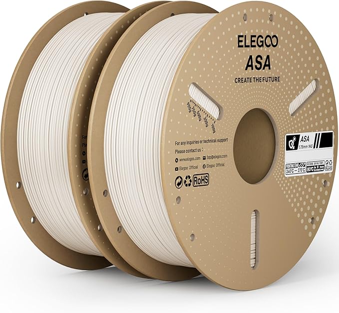 ELEGOO ASA Filament 1.75mm White 2KG, UV & Weather Resistant 3D Printer Filament by ELEGOO