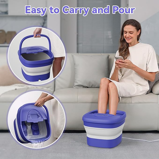 Collapsible Foot Spa with Heat and Remote, Heated Foot Bath Massager with Timer, and 24 Motorized Shiatsu Massage Balls, Foot Soaking Tub Supports Hot/Cold Water Soaking