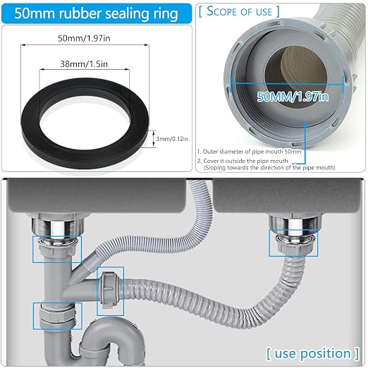 6PCS Sealing Ring for Kitchen Sink Filter, Flat Rubber Gasket for Drain Pipe - Image 2