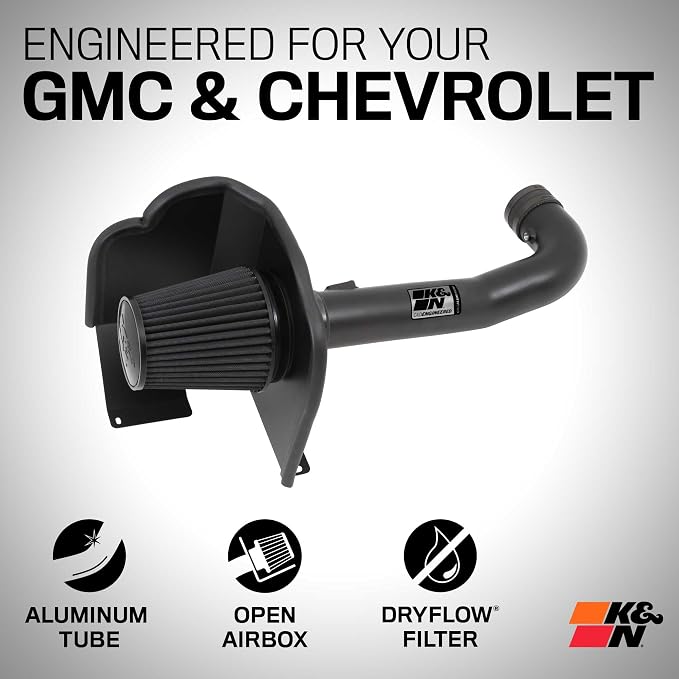 K&N Cold Air Intake System: Dry-Flow Air Filter, Increase Performance & Towing: - Image 2