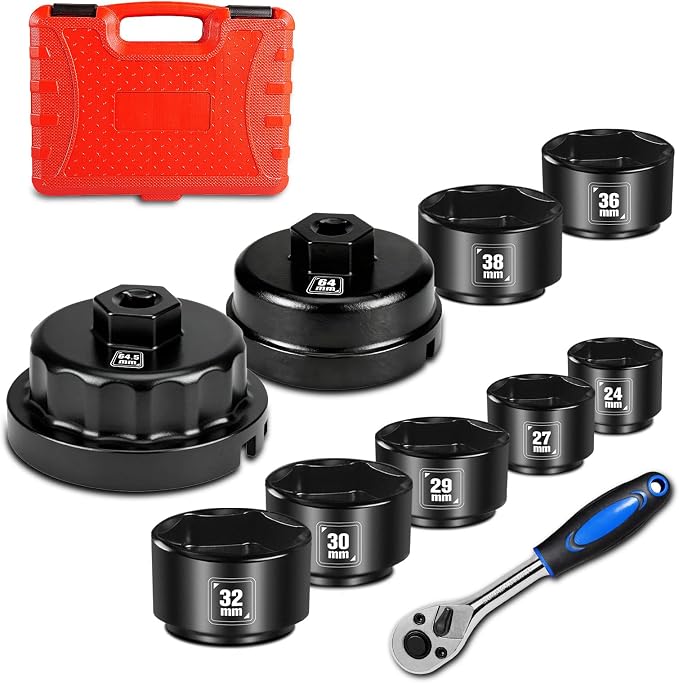 BLACKROBOT 10-Piece 3/8” Drive Oil Filter Socket Wrench Set, Metric Low Profile by BLACKROBOT