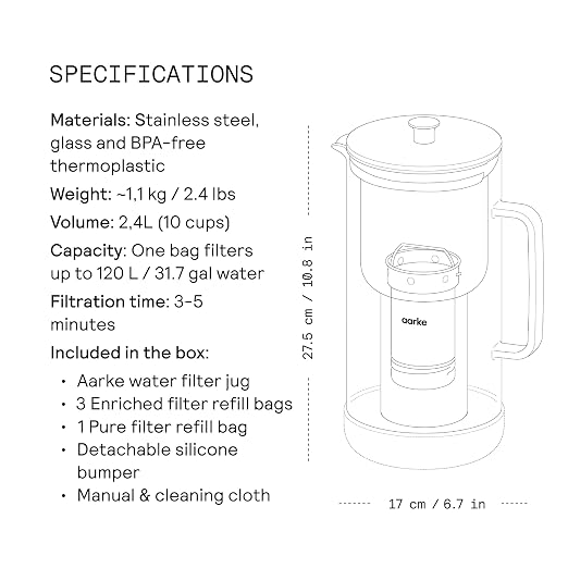 Aarke Purifier Regular 1.18L Glass Pitcher Bundle w/Steel Filter, 3 Enriched + - Image 8