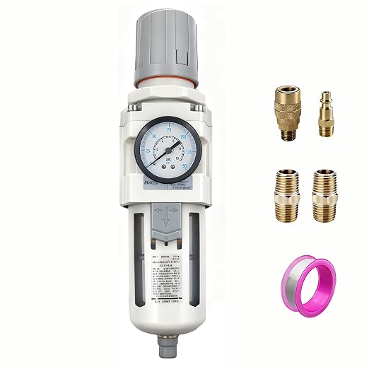 XingNEeng 1/2" NPT Compressed Air Filter Regulator Combo Piggyback, Water/Oil by Unknown
