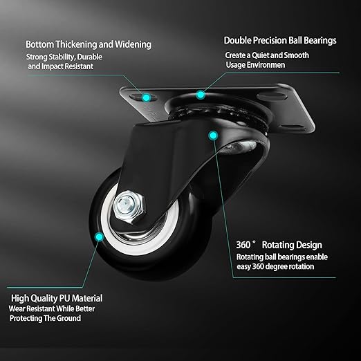 Alise Caster Wheels, 1.5" Swivel Caster Set of 4 Steel Core Rubber Heavy Duty - Image 3