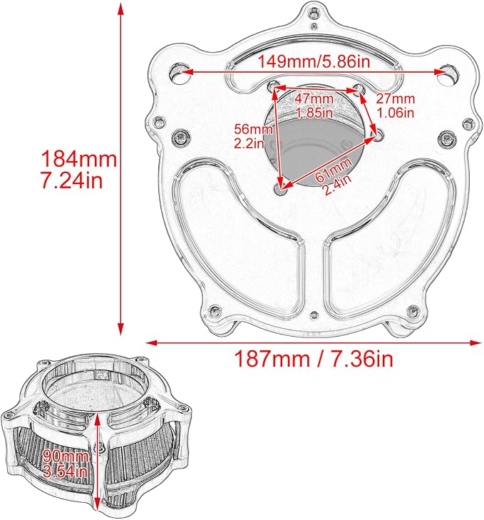 HDBUBALUS Motorcycle Air Filter Cleaner Intake Filter System Kit - Image 7