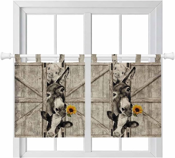 Funny Farm Animals Kitchen Curtains 36 Inch Length, Small Window Curtains Tab by Unknown