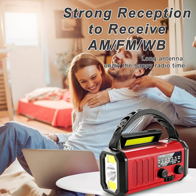 Emergency Crank Radio10000mAh/37000mWh AM/FM/NOAA Weather Radio, Solar/Hand - Image 7