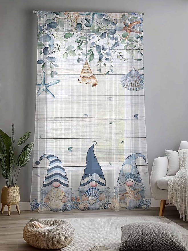 Sheer Curtains 108 Inches Long, Coastal Eucalyptus Leaf Semi Sheer Curtains - Image 2
