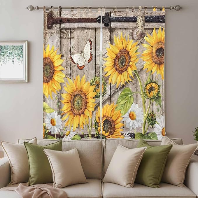 Farmhouse Sunflowers Living Room Curtains 96 Inch Length, Window Curtains Tab - Image 3