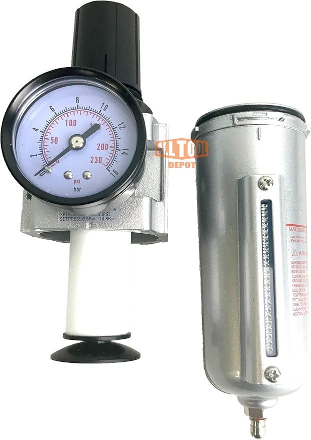 1/2" NPT HEAVY DUTY Compressed Air In Line Filter Regulator Combo Piggyback - Image 6