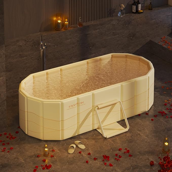 47" Portable Insulated Ice Bath Tub - Foldable Cold Plunge Tub for Athletes & Full-Body Soak - Quick Setup Freestanding Hot Spa Soaking Bathtub for Adults