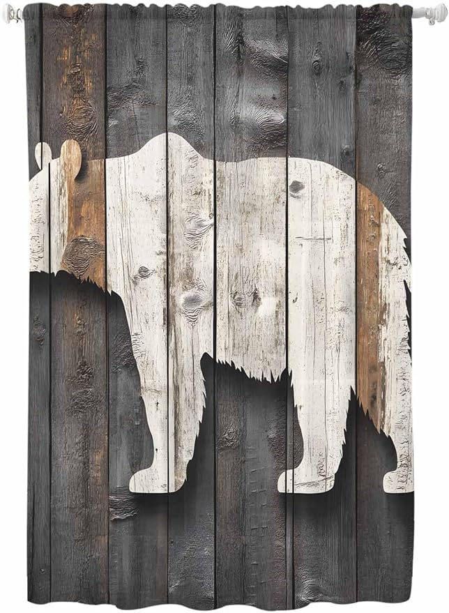 Sheer Curtains 72 Inches Long, Vintage White Brown Bear Semi Sheer Curtains by Unknown