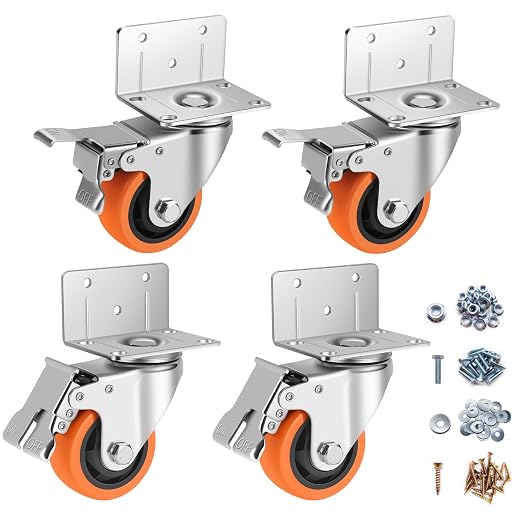 Caster Wheels, 3 Inch L-Shaped Casters Set of 4 Heavy Duty, Locking Caster by BOSGEOT