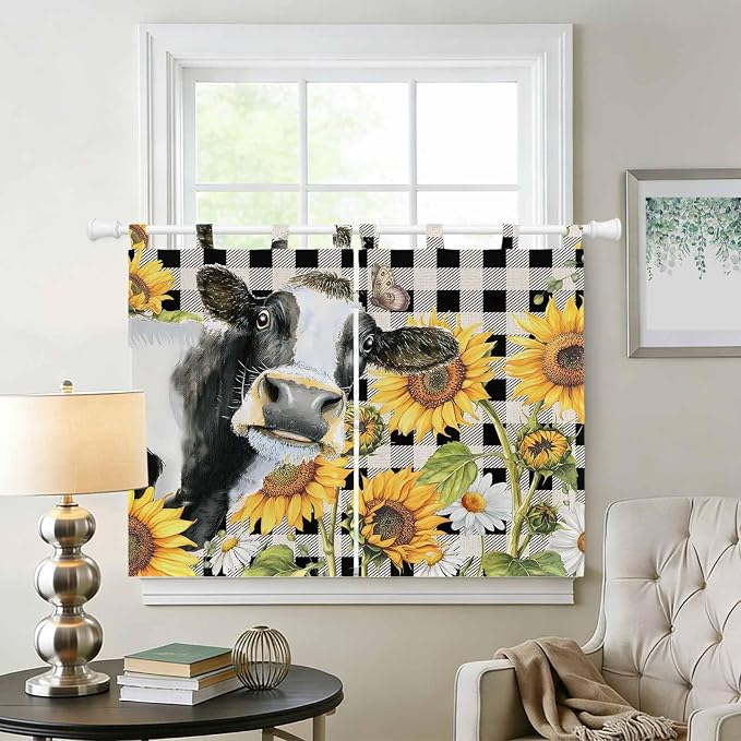 Retro Sunflowers Bedroom Curtains 63 Inch Length, Window Curtains Tab Top - Image 2