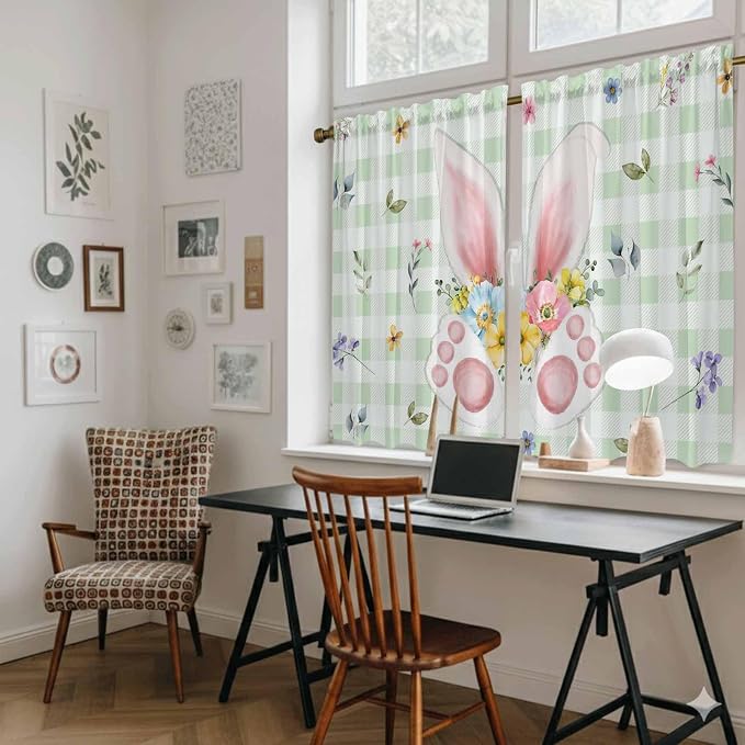 Easter Kitchen Tier Curtains 45 Inch Long 2 Panel Set, Rod Pocket Short Window - Image 6