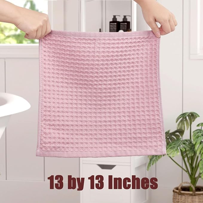Cleanbear 100% Cotton Washcloths for Showering, 12 Pack, Pale-Pink Wash Cloths, Lightweight and Quick Drying Towels for Bathroom (13 x 13 Inches)
