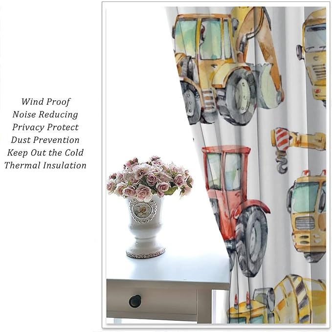 Kids Excavator Curtains, Retro Truck Tractor Machinery Construction Vehicle - Image 5