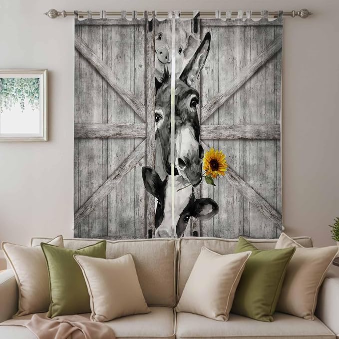 Funny Farm Animals Living Room Curtains 96 Inch Length, Window Curtains Tab Top - Image 3