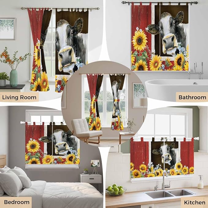 Cows Sunflowers Living Room Curtains 96 Inch Length, Window Curtains Tab Top - Image 7