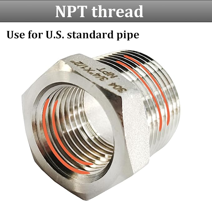 2 Pcs 304 Stainless Steel Reducer Hex Bushing, 1/2" Male NPT to 1/4" Female - Image 3