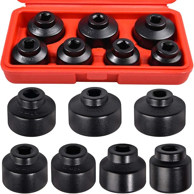 7-Piece Oil Filter Socket Set, 3/8" Drive Low Profile Oil Filter Cap Wrench by LEONTOOL