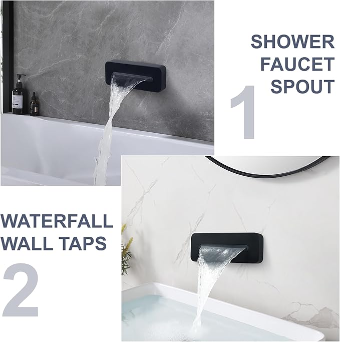 Wall Mounted Tub Spout Adjustable Waterfall Bathtub Sprayer High Flow Bathroom Tub Nozzle for Bathtub and Basin, Matte Black