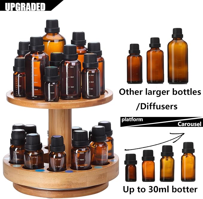 TJ.MOREE Bamboo Essential Oil Organizer 2-Tier Carousel Holder | Bamboo Material - Image 7