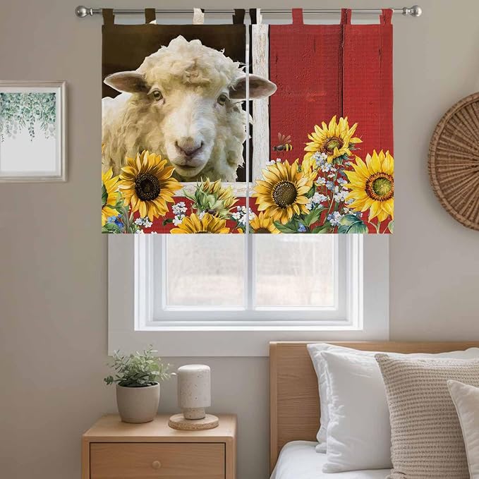 Sheep Flowers Bedroom Curtains 63 Inch Length, Window Curtains Tab Top - Image 9