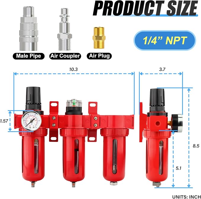 1/4" NPT 3 Stage Aluminium Air Drying System, Coalescing Filter, Particulate - Image 2