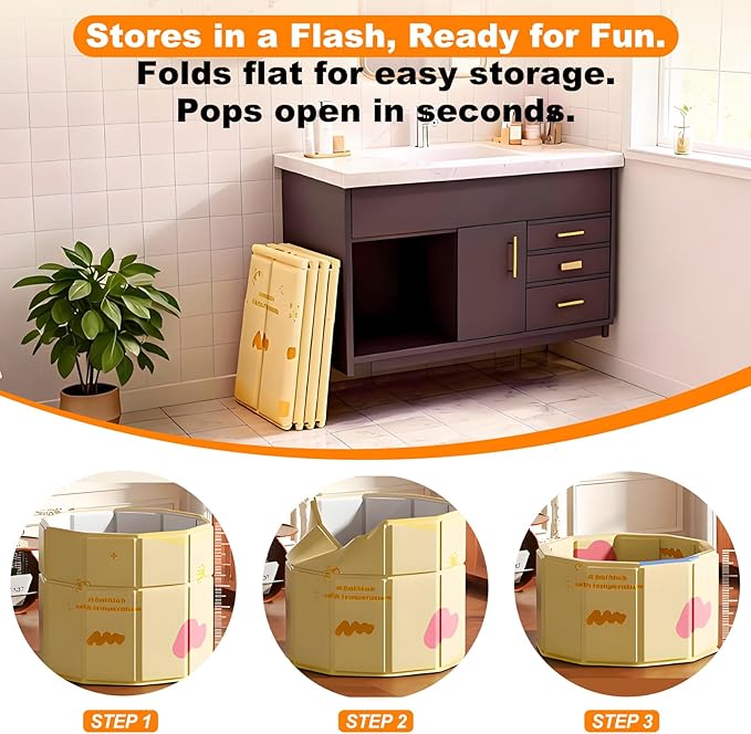 Portable Bathtub for Kids 27.5"x31.5" Collapsible Cold Plunge Bathtub Foldable No Installation Ice Bath Tub for Shower Stall, Bathroom Hot SPA Soaking Standing Tub