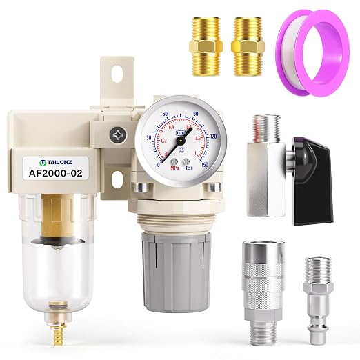 TAILONZ PNEUMATIC 1/4 Inch NPT 2 in 1 Air Filter Pressure Regulator Combo by TAILONZPNEUMATIC