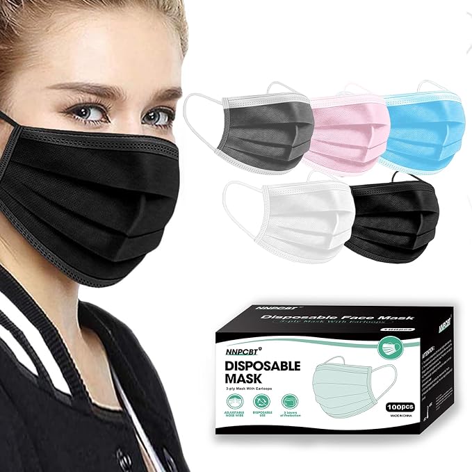 NNPCBT 5 Color Disposable Face Masks 100 Pack, 3-Ply Breathable Mask by NNPCBT