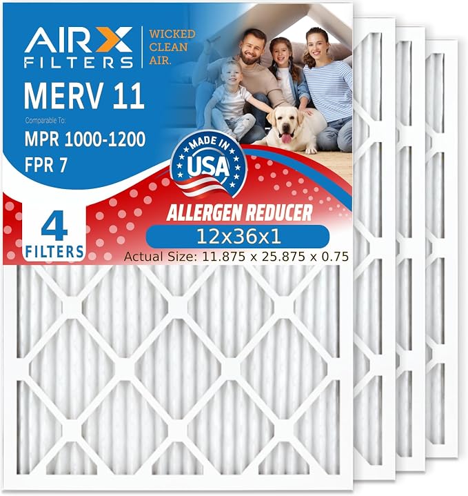 AIRX FILTERS WICKED CLEAN AIR. 12x36x1 Air Filter MERV 11 Electrostatic Pleated by AIRXFILTERSWICKEDCLEANAIR