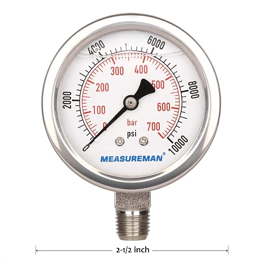 MEASUREMAN 2-1/2" dial, Glycerin Filled Hydraulics Pressure Gauge Stainless - Image 6