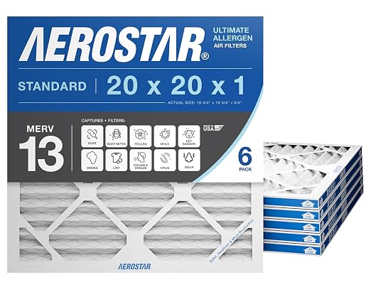Aerostar 20x20x1 MERV 13 Air Filter, ACTUAL SIZE, Air Conditioning & Furnace by AirFiltersDelivered